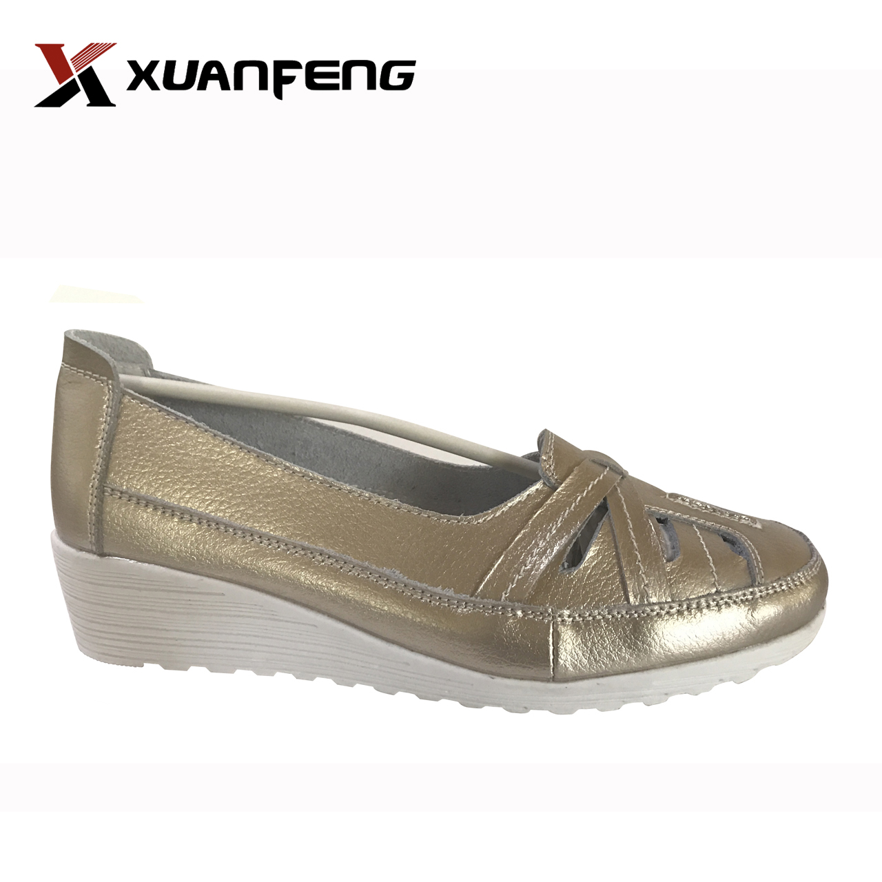 Popular Lady Casual Leather Shoes with TPR Sole
