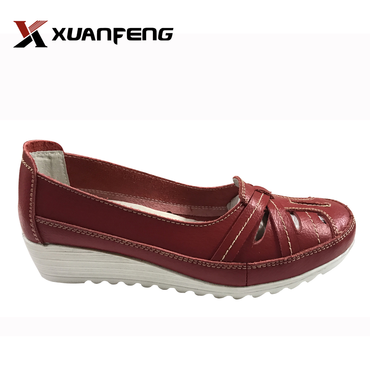 Popular Lady Casual Leather Shoes with TPR Sole
